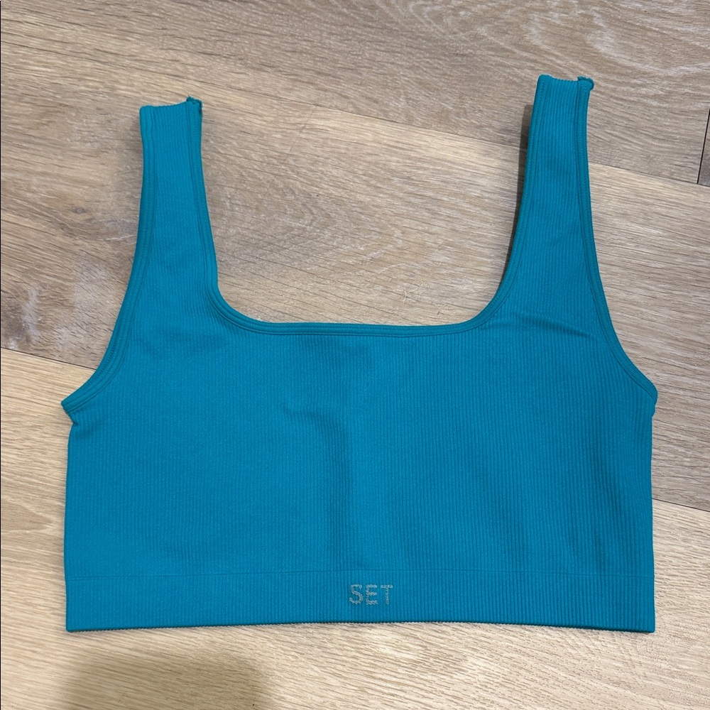 Set active box cut ribbed sports bra teal medium